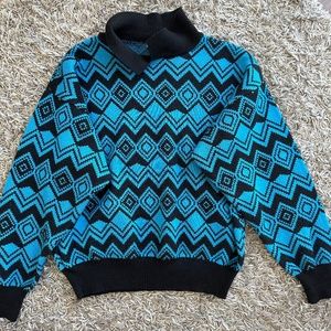 Vintage Blue & Black Pattern Collared Sweater